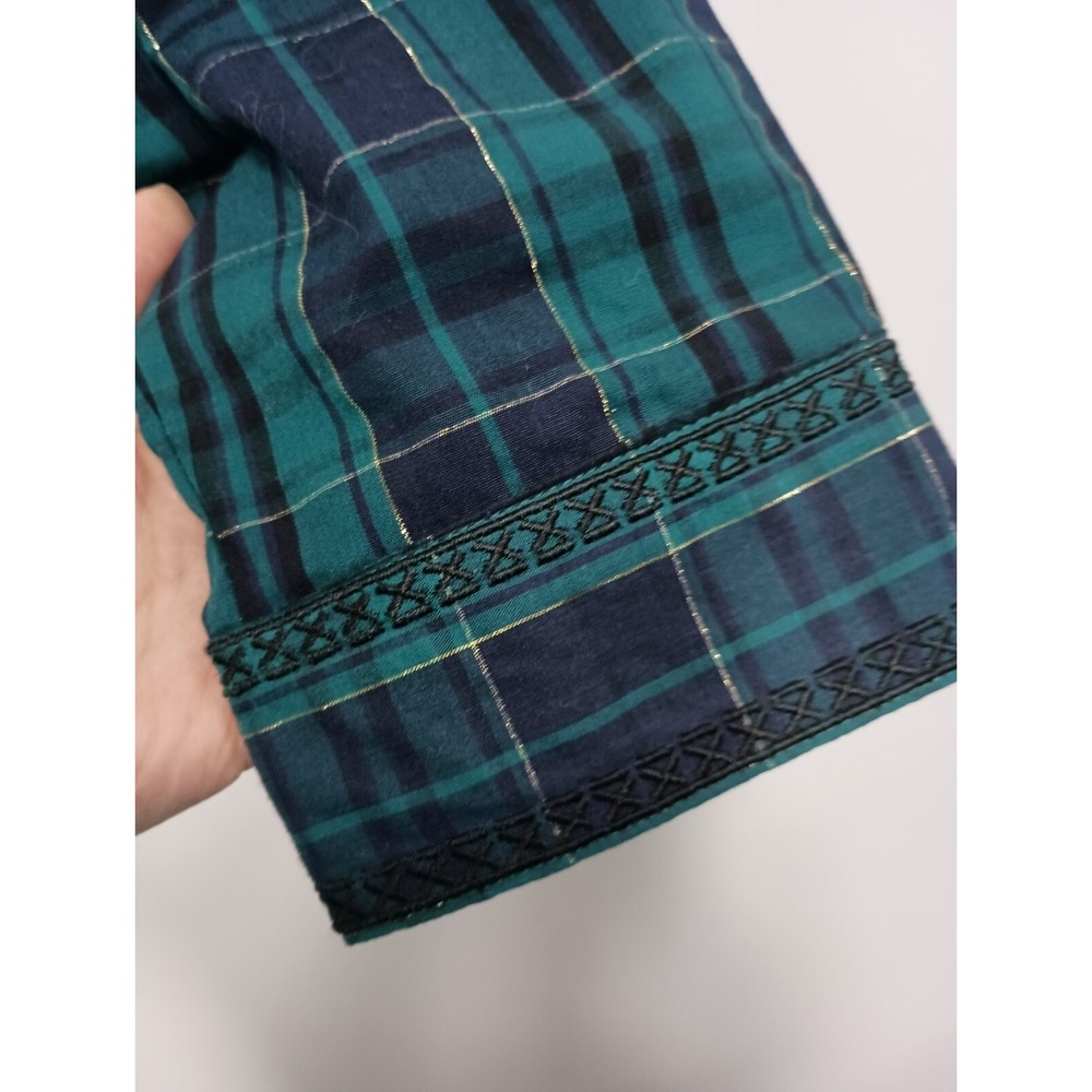 Vintage Classic Elements Womens Shirt Size 24/26 Green Plaid Embroidered Casual - Picture 6 of 9